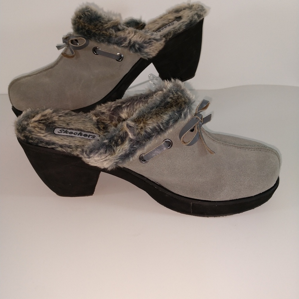Sketchers Clogs Gray Faux Fur Lined Size 11